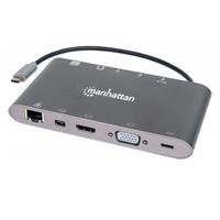 DOCKING USB,MANHATTAN,152808,-C 11 PTOS, HDMI/MINI DP/VGA, USB-C PD/3XUSBV3.2,  RED/AUDIO/SD/MICRO SD