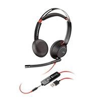 DIADEMA POLY 8X231AA BLACKWIRE C5220/ ALAMBRICA BINAURAL USB-A + USB-C + 3,5MM MICROFONO CANCELACION DE RUIDO  ALMOHADILLAS DE VINIPIEL CONTROL DE LLAMADAS COLOR NEGRO CON NARANJA