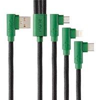 CABLE 3 EN 1 MICROUSB/TIPO C/LIGHTNING HUNE HIEDRA SUSTENTABLE TRENZADO 90? 1.2M COMPATIBLE CON IPHONE (BOSQUE)