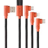 CABLE 3 EN 1 MICROUSB/TIPO C/LIGHTNING HUNE HIEDRA SUSTENTABLE TRENZADO 90? 1.2M COMPATIBLE CON IPHONE (CORTEZA)