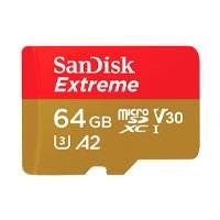 MEMORIA SANDISK MICRO SDXC 64GB EXTREME 170MB/S 4K CLASE 10 A2 V30 C/ADAPTADOR SDSQXAH-064G-GN6MA