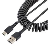 CABLE DE 50CM DE CARGA USB A A USB C, CABLE USB TIPO C EN ESPIRAL DE CARGA RAPIDA, CABLE USB 2.0 A A USBC NEGRO - STARTECH.COM MOD. R2ACC-50C-USB-CABLE