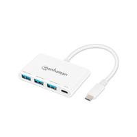 HUB USB-C,MANHATTAN,168434, 3 PTOS A + 1 PTO C PD, 5GBPS, BLANCO