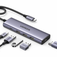 HUB USB-C (Docking Station) 5 en 1 | HDMI 2.0 4K@30Hz | 3 USB-A 3.0 (5Gbps) | USB-C PD Carga 100W | Potente Disipación de Calor | Chip de Ultima Generación | Cable de Nylon Trenzado de 25 cm | Carcasa de Aluminio.