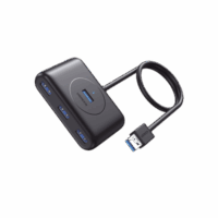 HUB USB-A 3.0 4 en 1 | 4 Puertos USB-A 3.0 (5Gbps) | Entrada USB-C (PD 5V2A) | Cable de 1 Metro | Indicador Led | Ideal para Transferencia de Datos | Entrada USB-C para alimentar equipos de mayor consumo | Color Negro.