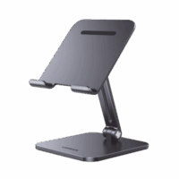 Soporte de Aluminio para IPad & Tablet | Plegable |Angulo Ajustable de 180? y 270? | Base Antideslizante | protección  de Silicona | Amplia Compatibilidad con dispositivos de 7.9'' a 12.9'' | Aluminio Solido | Color Gris
