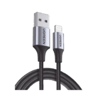 Cable USB-A a Lightning | 1 Metro | Certificado MFi | Carga Rápida 5V/2.4 A | 480 Mbps | Conector C94 | Adecuado para iPhone, iPad y iPod | protección Integrada | Caja de Aluminio | Nylon Trenzado | Color Negro | 2 a?os de Garant&iacu