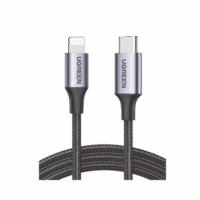 Cable USB-C a Lightning | 1 Metro | Certificado MFi | Carga Rápida 60W | 480 Mbps | Conector C94 | Adecuado para iPhone, iPad y iPod | protección Integrada | Caja de Aluminio | Nylon Trenzado | Color Negro | 2 a?os de Garant?a