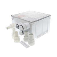 Sistema de desag?e para duchas con bomba de achique de 800 galones por hora a 24 Volts de corriente directa e interruptor de flotación