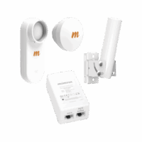 Kit de radios C5X, rango de frecuencia extendida (4.9 a 6.4 GHz),  incluye inyector POE, montaje universal para tubo o poste Y una antena de 16 dBi