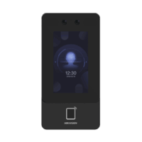 Terminal Min Moe WiFi de Reconocimiento Facial y Huella con lector PROX EM / Exterior IP65  / Hasta 1.5 mts en lectura de rostro / Soporta P2P Hik-Connect / 1,500 Rostros / 3,000 Huellas / Videoportero. Modelo:DS-K1T342EFWX