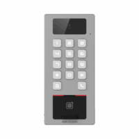 Lector Biometrico con Teclado para Exterior AntiVandálico IP65 & IK09 con función de Videoportero Multiapartamento /  Huella, Tarjeta, C?digo QR, PIN o App HikConnect  / C?mara 2 MP compatible con NVRs / Soporta biom Modelo:DS-K1T502DBFWX-C