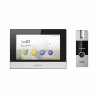 kit de videoportero anal?gico de plastico / ip a 4 hilos con función de llamada a app hik-connect / monitor se conecta a internet por cable o wifi y por 4 hilos al frente de calle / expandible a mas equipos DS-KIS302-P