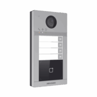 Videoportero IP 2 Megapixel / Llamada y Apertura Remota desde App Hik-Connect / PoE / Exterior IP65 + Antivandalico IK08 / 4 Departamento / Apertura con Tarjeta / Soporta 2 Puertas y hasta 6 Monitores Modelo:DS-KV8413-WME1(C)