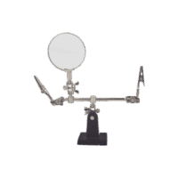 Soporte con lupa y dos brazos con clip. Ideal para trabajos de soldadura.