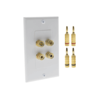 KIT 1 Placa de Pared + 2 Pares Conectores Banana (Rojo+Negro) |?Postes de Uni?n Tipo Banana | conexión para 2 Altavoces | Fácil Instalación | Conectores Chapados en Oro