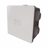 Caja de derivación de PVC Autoextinguible con 6 entradas, tapa a presi?n, 80x80x40 MM (Medidas internas, mayor ?rea permisible para el cable, Para instalación al exterior (IP44)