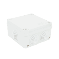 Caja de derivación de PVC Auto-extinguible con 6 entradas, tapa y tornillo de media vuelta de 1/4", 100x100x50 MM (Medidas internas, mayor ?rea permisible para el cable, Para exterior (IP55)