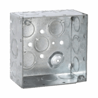 Caja Cuadrada Galvanizada  de 4" x 4", profundidad de 2 1/8". Cuenta con 10 KO de 1/2" y 6 TKO (1/2" - 3/4"))