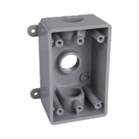 Caja Impermeable de 1 Gang / Profundidad de 2"/ Cuenta con 3 Salidas roscadas para tubería de 1/2" ? 3/4"/ Color Gris.