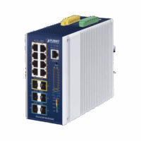 Switch Industrial Capa 3 de 8 Puertos 10/100/1000T PoE 802.3bt, 2 Puertos SFP 1 G/2.5 G, 4 Puertos SFP 10G, Instalación en Pared o Puerto DIN.