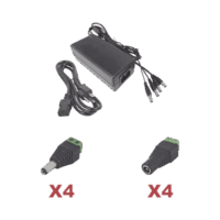 Kit con fuente EPCOM POWER LINE con salida de 12 Vcc a 5 Amper con 4 salidas / Incluye conectores JR52 y JR53