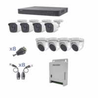 KIT TurboHD 1080p / DVR 8 Canales / 4 C?maras Bala (exterior 2.8 mm) / 4 C?maras Eyeball (exterior 2.8 mm) / Transceptores / Conectores / Fuente de Poder Profesional hasta 15 Vcc para Largas Distancias