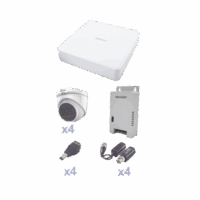 KIT TurboHD con Audio 1080p / DVR 4 Canales / 4 C?maras Domo (exterior 2.8 mm) / Transceptores / Conectores / Fuente de Poder / AUDIO POR COAXITRON