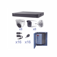 KIT TurboHD 1080p / DVR 16 Canales / 8 C?maras Bala (exterior 2.8 mm) / 8 C?maras Eyeball (exterior 2.8 mm) / Transceptores / Conectores / Fuente de Poder Profesional