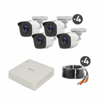 Kit TurboHD 720p / DVR 4 canales / 4 C?maras Bala de Metal / 4 Cables 18 Mts / H.265+ / 1 Fuente de Poder Profesional / Accesorios de Instalación