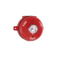 Sirena con Lámpara Estroboscópica para Exterior, Montaje en Techo, Nivel de Candelas Seleccionable, Color Rojo