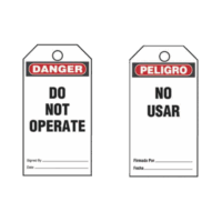 Paquete de 25 Etiquetas de Seguridad, Con Texto "Peligro, No Usar", de 76 x 146 mm, Color Negro Sobre Blanco