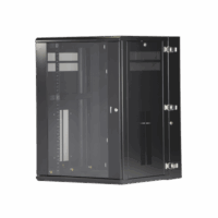 Gabinete PanZone de Montaje en Pared, de 19in, Puerta con Ventana de Seguridad, 18 UR, 635mm de Profundidad, Color Negro