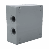 Caja Condulet Cuadrada de 3/4" (19.05 mm) con 4 bocas a prueba de intemperie.