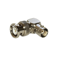 Adaptador en ?ngulo Recto, de Conector BNC Macho a BNC Hembra, 50 Ohm (Monitor), N?quel/ Plata/ Tefl?n.