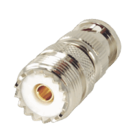 Adaptador en Linea para 50 Ohm, Conector BNC Macho-UHF Hembra (SO-239), N?quel/ Oro/ Delrin.