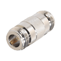 Adaptador Barril en Linea para 50 Ohm, de Conector N Hembra a N Hembra, Plata/ Oro/ Tefl?n.