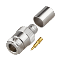 Conector N Hembra Inverso de Anillo Plegable para Cables 9913, RG-8/U, LMR-400, Grupo I, N?quel/ Oro/ Tefl?n.