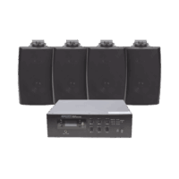 KIT de Amplificador de 120W para Escritorio | 4 Altavoces de Pared color Negro 2.5W - 20W | Sistema 70/100V