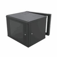 Gabinete Abatible de Pared (Con Marco Trasero) con Rack 19" de 9 Unidades. Ventana de Cristal Templado.