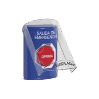 botón de Salida de Emergencia, Texto en Espa?ol, Tapa Protectora de Policarbonato súper Resistente, Restablecimiento con Llave