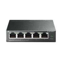 Switch PoE No Administrable de Escritorio / 5 puertos 10/100 Mbps / 4 puertos PoE af / Presupuesto 41 W / Modo extensor PoE hasta 250 metros / Calidad video prioritaria