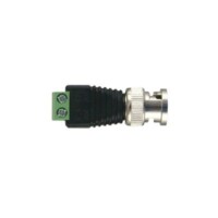 Adaptador de conector BNC macho a 2 terminales-tornillo para cables AWG-26-14, en aplicaciones Video Vigilancia, N?quel/ Oro/  PTFE y PVC.