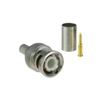 Conector BNC macho para 75 Ohm, de 3 piezas en l?nea, anillo plegable para cable RG-59/U en aplicación de CCTV, N?quel/ Oro/ Tefl?n.