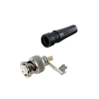 Conector BNC macho en 75 Ohm, para cable coaxial RG-59 / Con base de alivio negra de PVC, N?quel/ Oro/ PTFE.