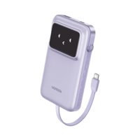 Power Bank Serie Uno | 10000mAh | 30W | con Cable USB-C Incorporado | 2 Salidas 30W Max. | Pantalla Inteligente | Carcasa Ignifuga | Aprobado por Aerol?neas.| Color Purple.