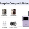 Power Bank Inalambrico | 5000mAh | 7.5W | Con Emojis de Estado | Carga Rápida USB-C Bidireccional | Pantalla TFT Inteligente | 13 niveles de Proteccion | Con Holder | Color Purple.