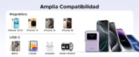 Power Bank Inalambrico | 5000mAh | 7.5W | Con Emojis de Estado | Carga Rápida USB-C Bidireccional | Pantalla TFT Inteligente | 13 niveles de Proteccion | Con Holder | Color Purple.
