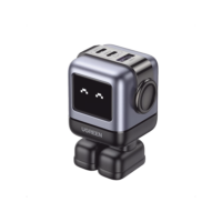 Cargador RobotGaN de 65W Serie UNO | 3 Puertos de Carga Rápida | 2 USB-C | 1 USB-A | PD 3.0 | QC 4.0 | Carga Inteligente | Tecnolog?a GaN II | Zapato Magn?tico Extra?ble | Carcasa Ignifuga | Pantalla LED