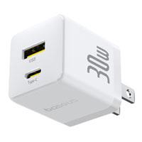 CARGADOR DE PARED 2 PUERTOS BASEUS, CARGA RPIDA, 1 TIPO C1 USB-A 30W, COLOR BLANCO